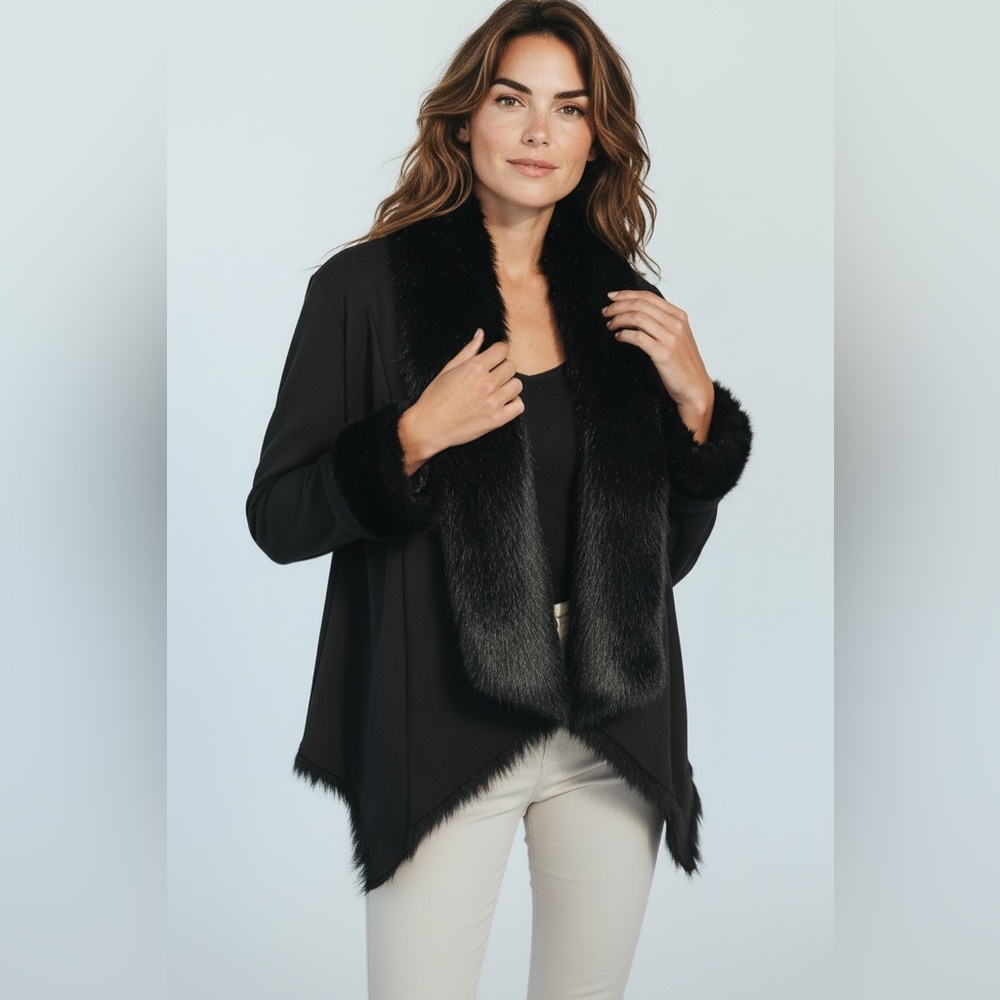 BCBGMaxAzria Black Faux Fur Jacket